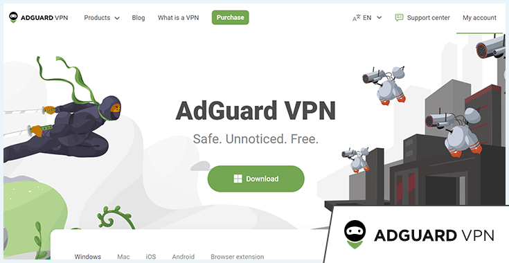 Official website of AdGuard VPN, added logo in the corner