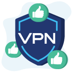VPN shield icon with thumbs up around it, representing advantages of a VPN