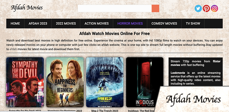 Afdah Movies streaming platform website homepage