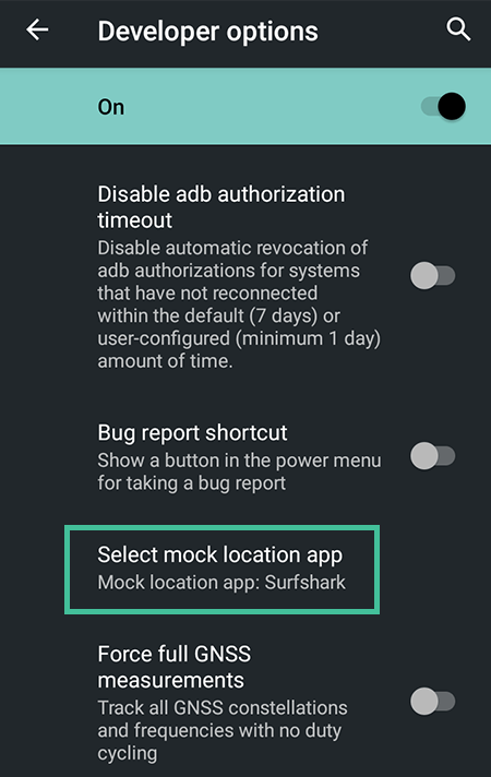 Screenshot of Android phone settings, Developer options