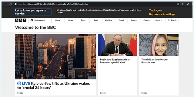 Screenshot of Tor Mirror page BBC