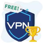Free VPN shield icon with trophy next to it