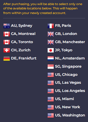 Screenshot of CyberGhost, dedicated IP locations