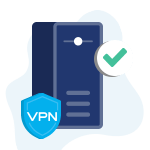 Dark VPN server with VPN shielded icon and blob background