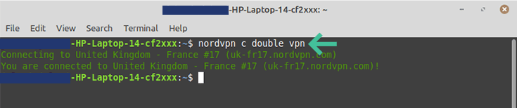 Linux terminal, double VPN connection, NordVPN