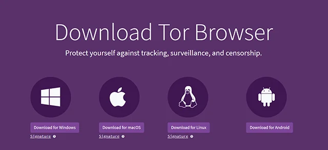 Screenshot of Tor download page