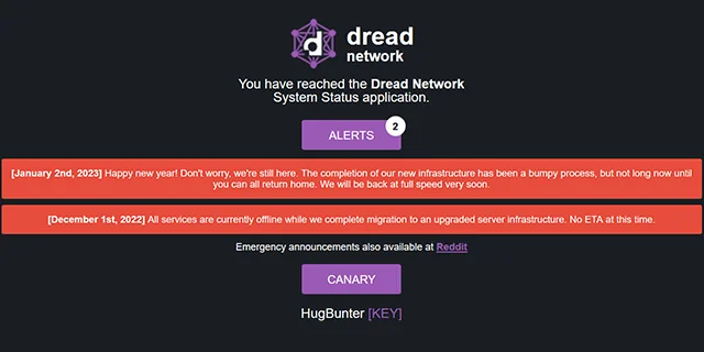 Screenshot of Dread network homepage