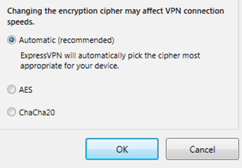 Screenshot of ExpressVPN, Lightway encryption