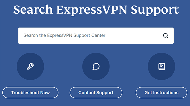 Screenshot of ExpressVPN, On site support page