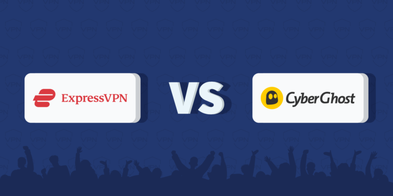The logos of ExpressVPN and CyberGhost, seperated by "vs"