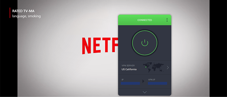 Screenshot of Netflix with PIA VPN connected to US server