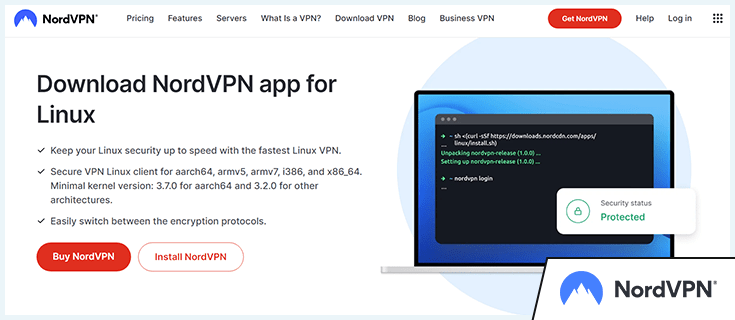 Download NordVPN app for Linux website page