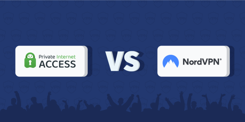 The logos of NordVPN and PIA, separated by "vs"