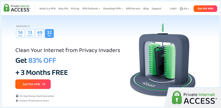 Screenshot of PIA website