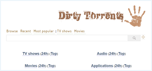 Homepage of the torrent website DirtyTorrents