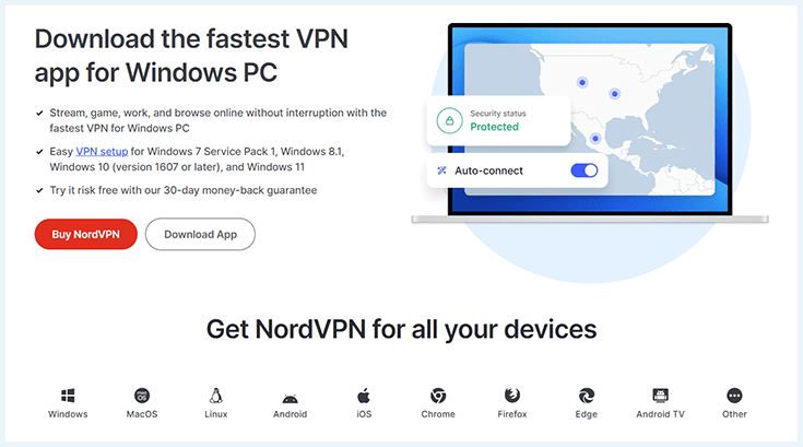 Screenshot of download page for NordVPN