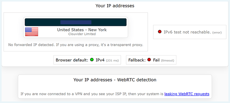 Screenshot of NordVPN IP leak test