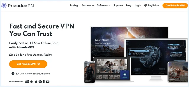 PrivadoVPN's homepage