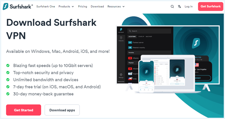 Surfshark VPN's download page
