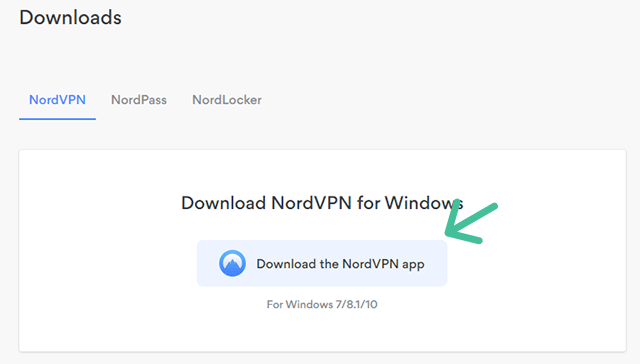 NordVPN download Software Screen