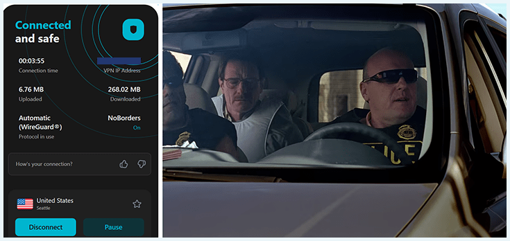 TV show Breaking Bad streaming with Surfshark VPN provider connected to US server