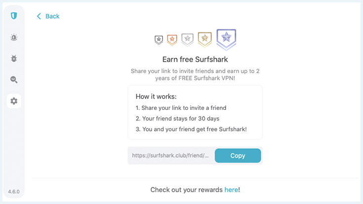 Screenshot of Surfshark, earn free months