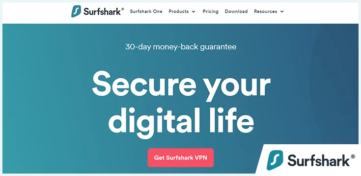 Screenshot of Surfshark homepage