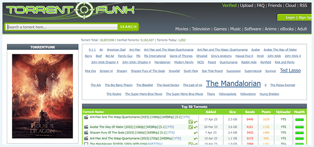 Screenshot of TorrentFunk website