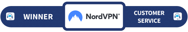 Banner with the text "Winner", "Customer service" and the NordVPN logo